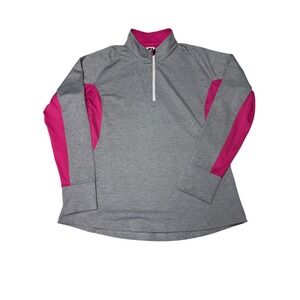 FJ FootJoy Women Gray Pink 1/4 Zip Long Sleeve Golf Pullover Top‎ XL